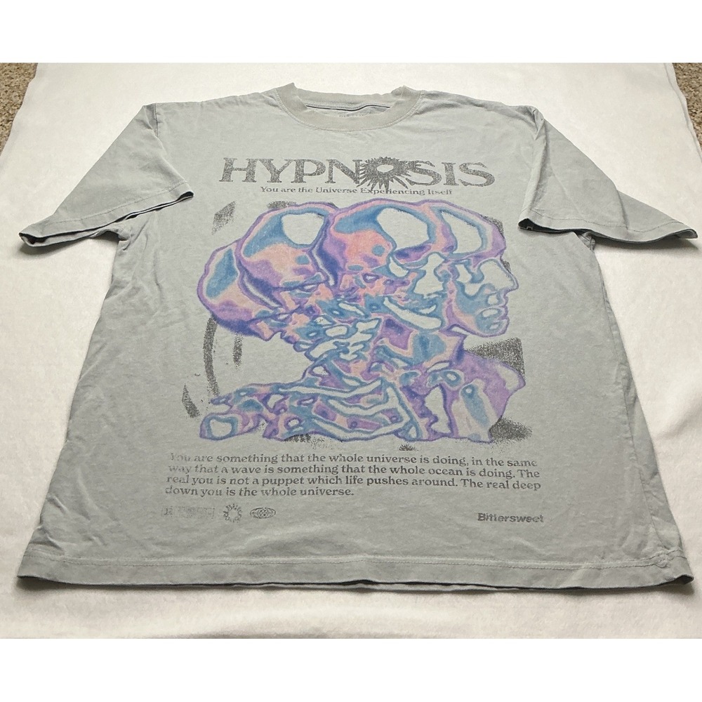Bittersweet Hypnosis Graphic T-Shirt Gray L/XL Mens Short Sleeve Cotton Tee